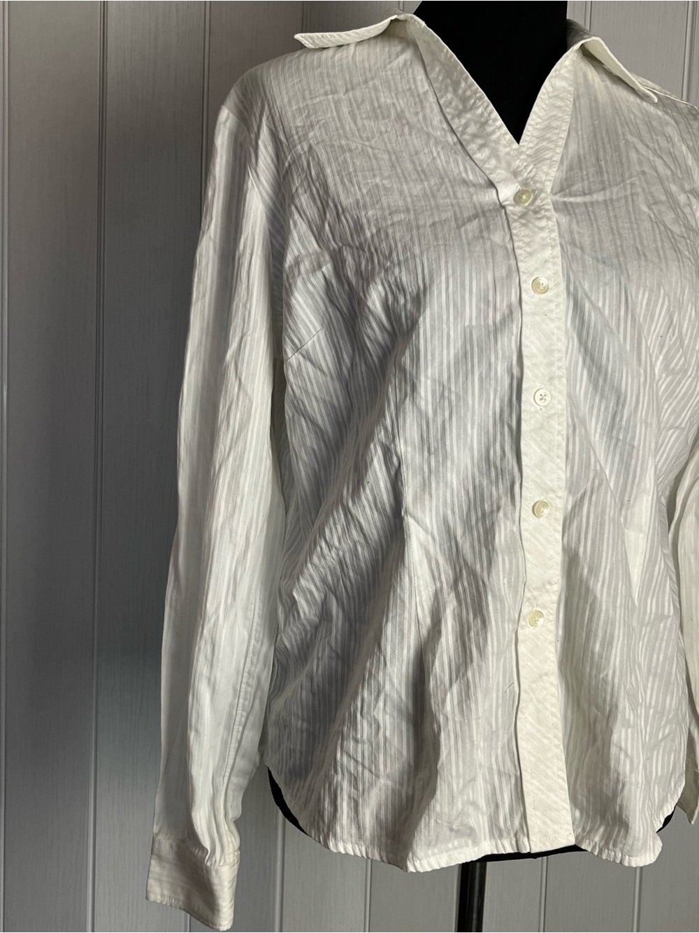 GAP White Long-Sleeve Button Shirt Stripe Textured - Picture 4 of 12